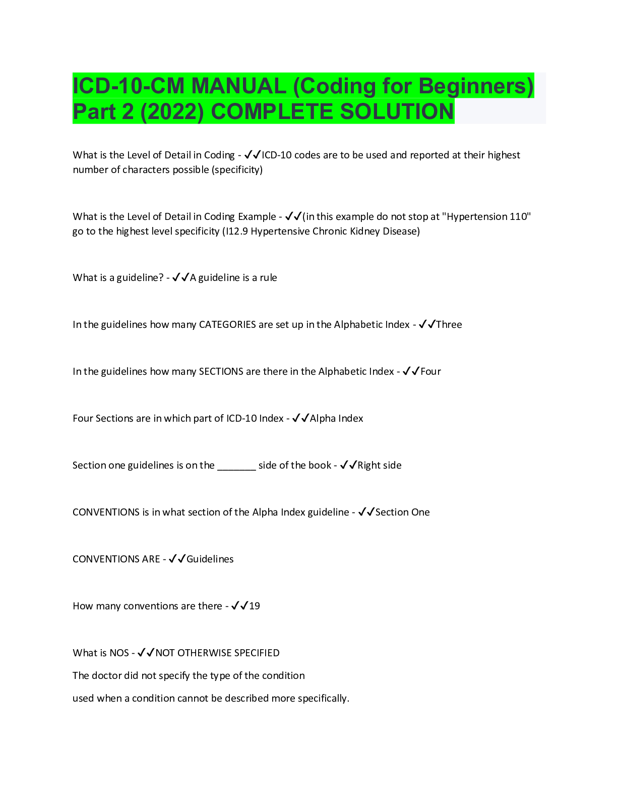 Preview image of ICD-10-CM MANUAL (Coding for Beginners) Part 2 (2022) COMPLETE SOLUTION document